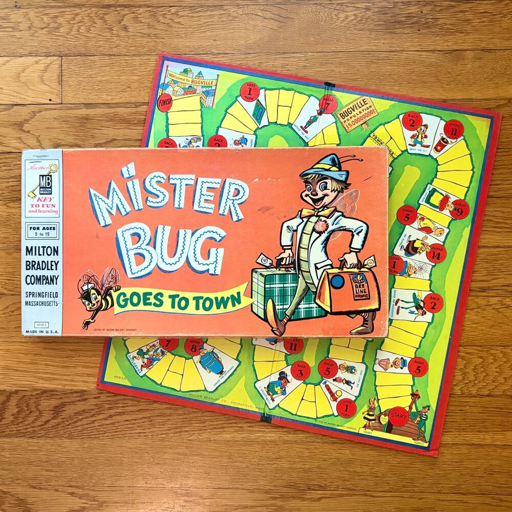 Mr Bug Goes To Town Board Game Milton Bradley 1956 Vintage Bugville
